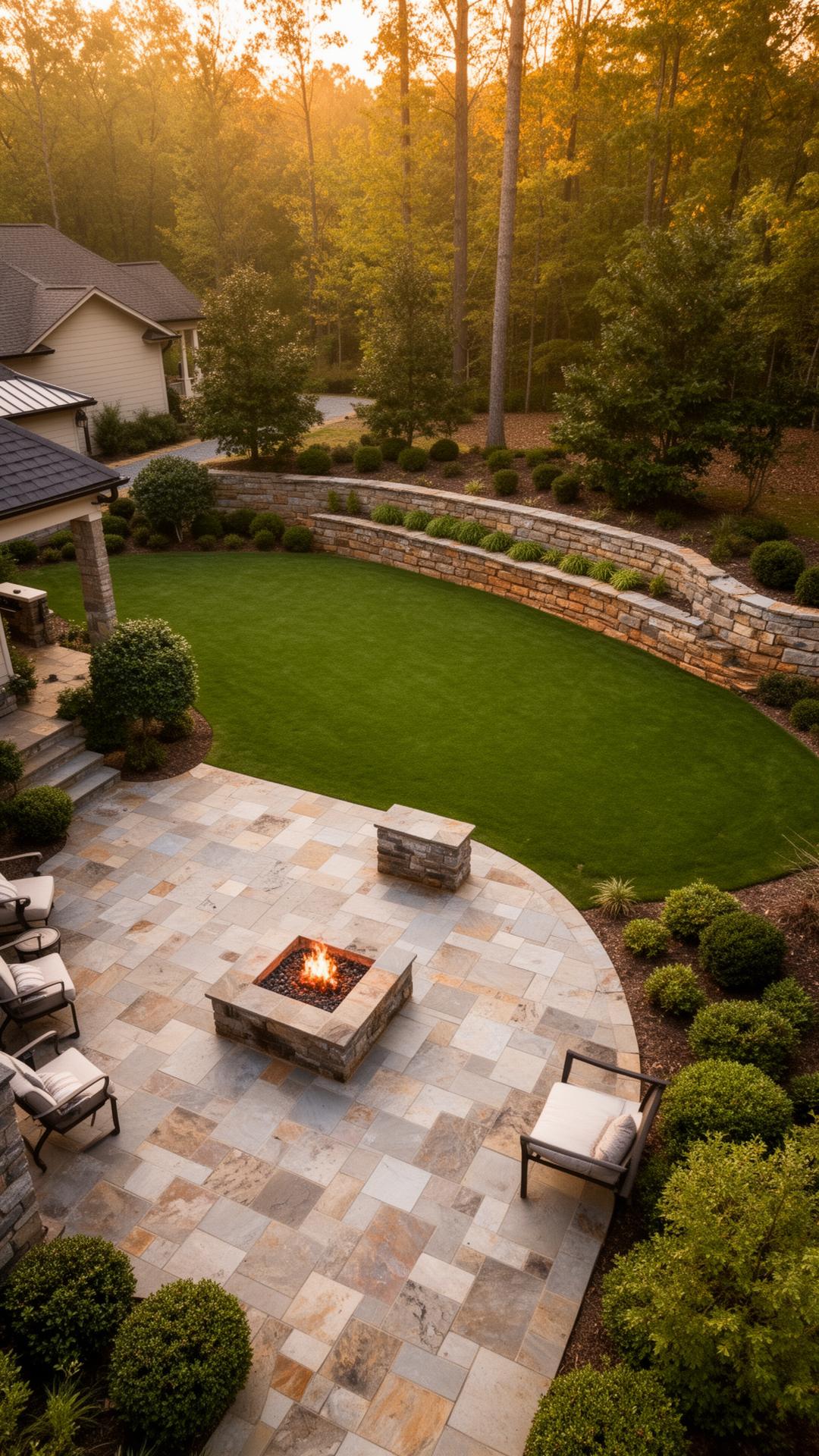 Aerial view of a luxury transformed backyard in North Metro Atlanta